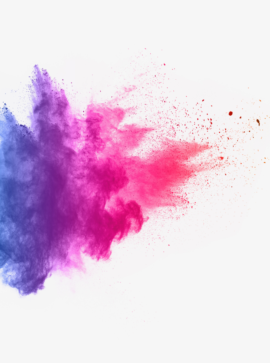 Dynamische Farbspritzer in Blau, Lila und Pink, symbolisieren Flexibilität und kreative Expertise im Interim Management Marketing